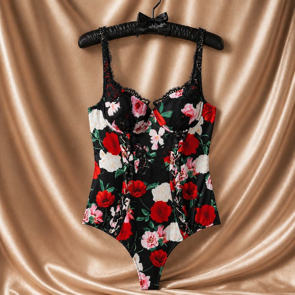 Victoria’s Secret Atelier 100% Silk Floral Corset Bodysuit XL NWT